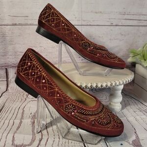 Coldwater Creek Embroidered Sequin Beaded Ballet Flats - Maroon Wine- Size 9